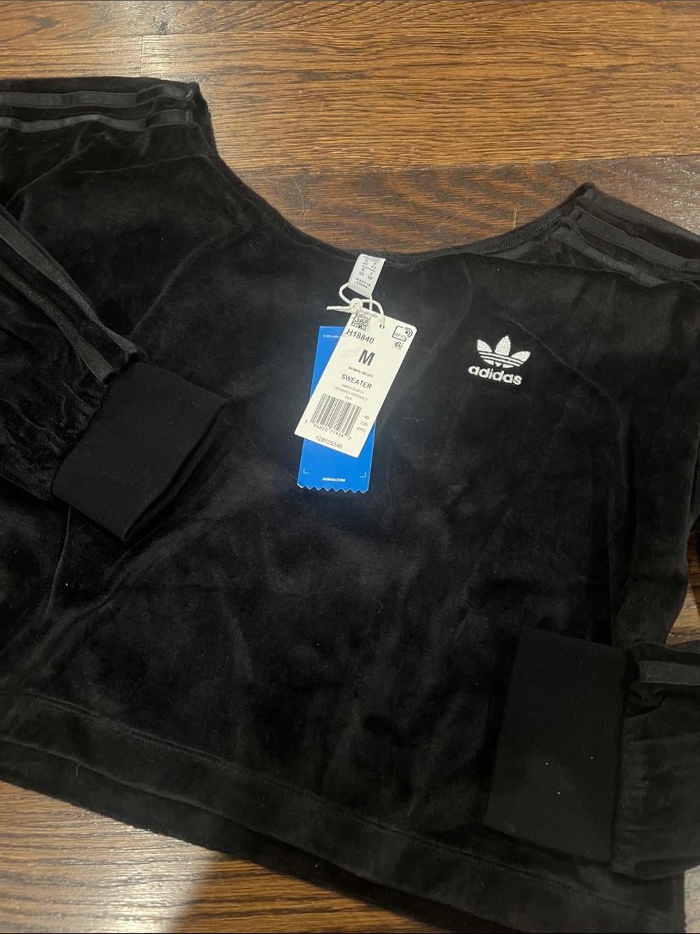 adidas Black Velour Crewneck Sweater Women M